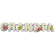 A dignified floral tribute stretches horizontally across a clean white background, spelling out "GRANDPA" in bold capital letters crafted entirely from flowers. Each letter is built up with compact white chrysanthemums, their petals overlapping so closely that they create a soft, cushion-like surface that seems to invite a gentle touch. The continuous sweep of white conveys a sense of peace and purity, the kind of calm beauty you might see resting beside a coffin during a quiet funeral service in Cowley. A narrow band of pale lavender ribbon runs along the base of each letter, subtly visible beneath the petals, neatly outlining the shapes and adding a cool, understated hint of colour. Thin dark green support bars hold the letters together from the back, discreet yet essential, giving the tribute strength while allowing the floristry to remain the focus. Colour is introduced in carefully chosen moments: the "G" at the far left and the "D" toward the right carry compact sprays of deep red anthuriums, their shiny, heart-shaped spathes and yellow spadices rising from rich green foliage, touched here and there by the softest purple filler flowers. The first "A" and the last "A" are decorated with sprays of yellow-green orchids, their graceful, arching petals and glossy leaves bringing a refined, almost hopeful brightness. The overall impression is one of tender respect and personal connection, a handcrafted "GRANDPA" tribute that feels perfectly suited to honouring a beloved grandfather and offering comfort to family and friends gathered in Cowley and the surrounding area.